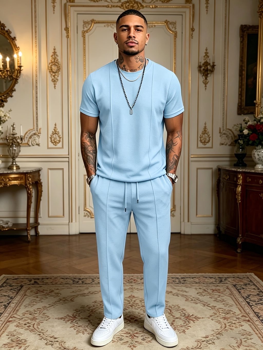 Men's Textured Relaxed T-Shirt & Trousers Set