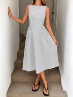 Women's Sleeveless Striped Fit and Flare Midi Dress