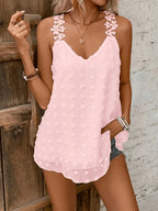 Women's Textured V-Neck Sleeveless Top with Floral Strap Details