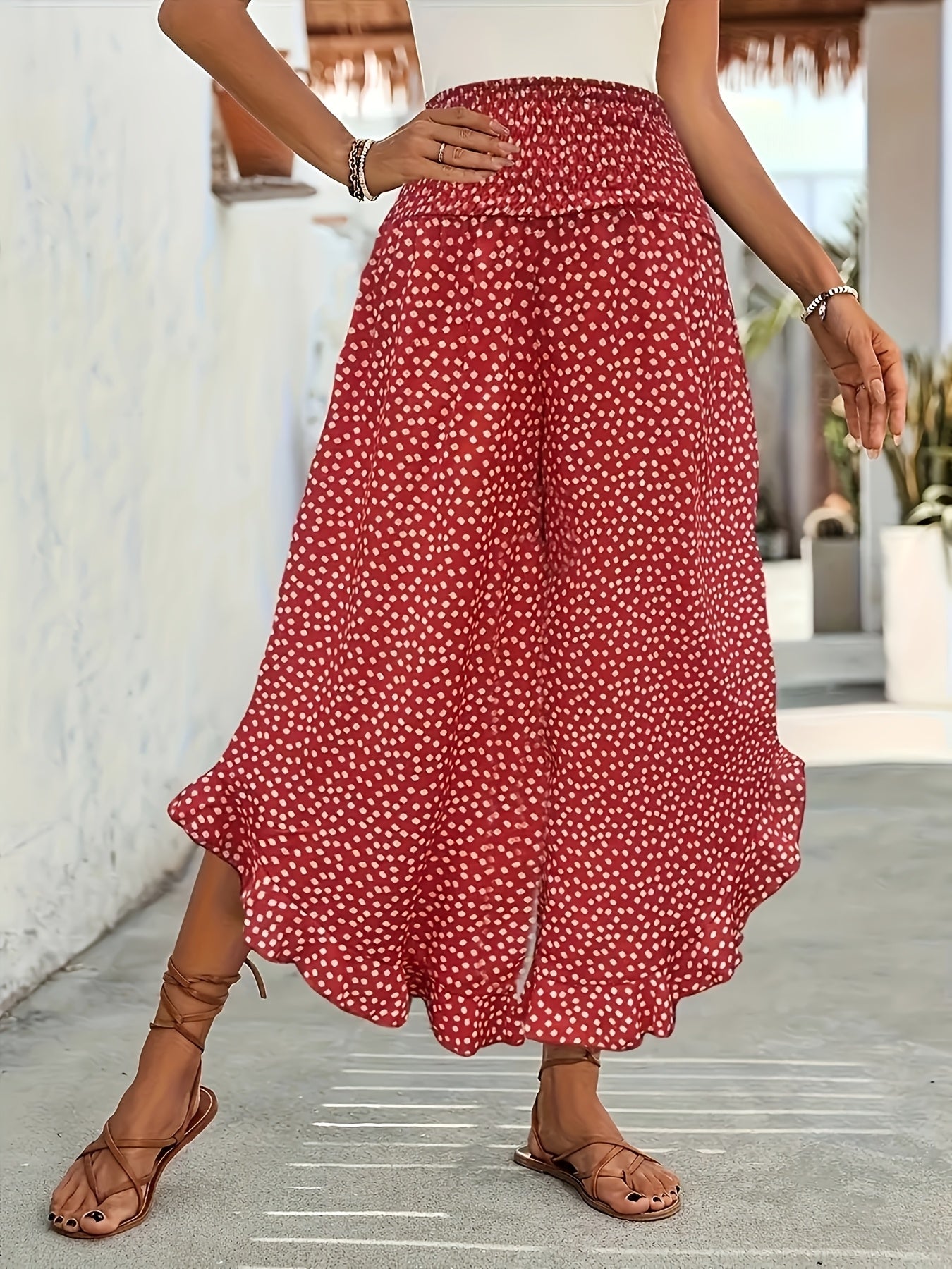 Women's Smocked Waist Wide Leg Trousers
