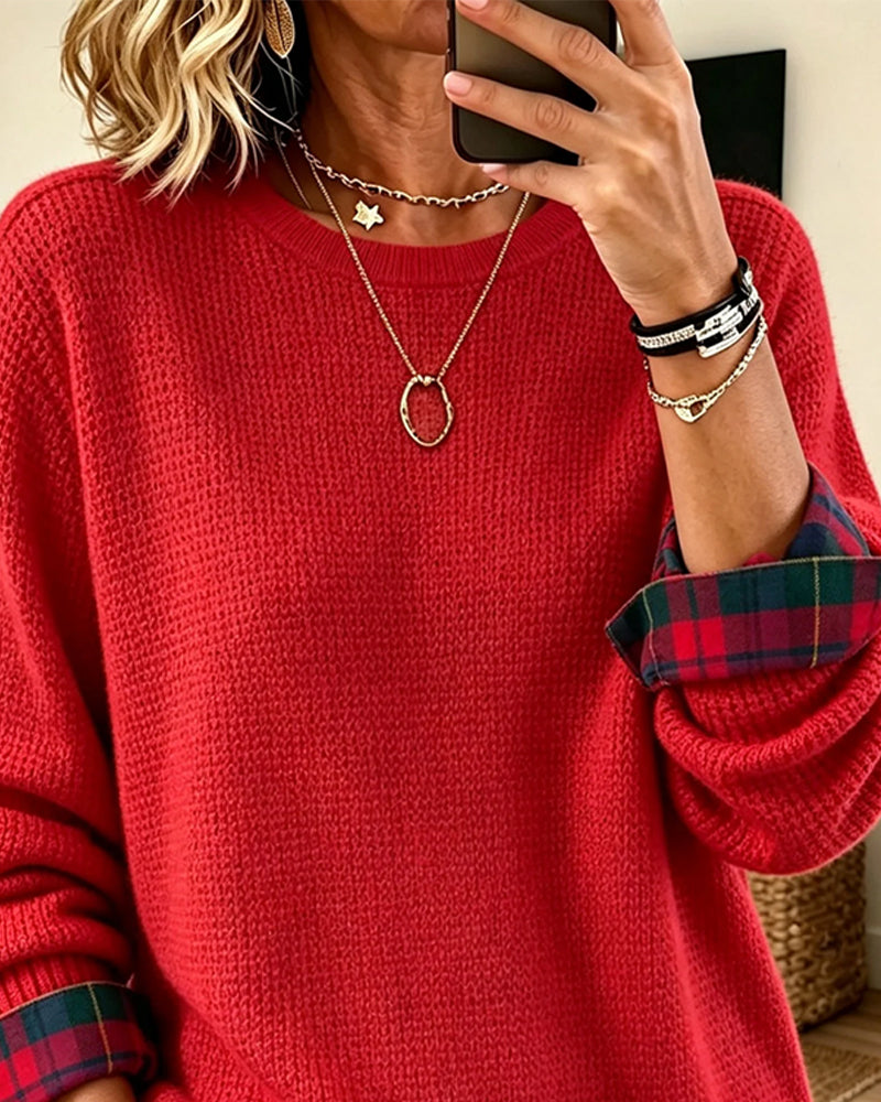 Women’s Plaid Trim Layered Sweater