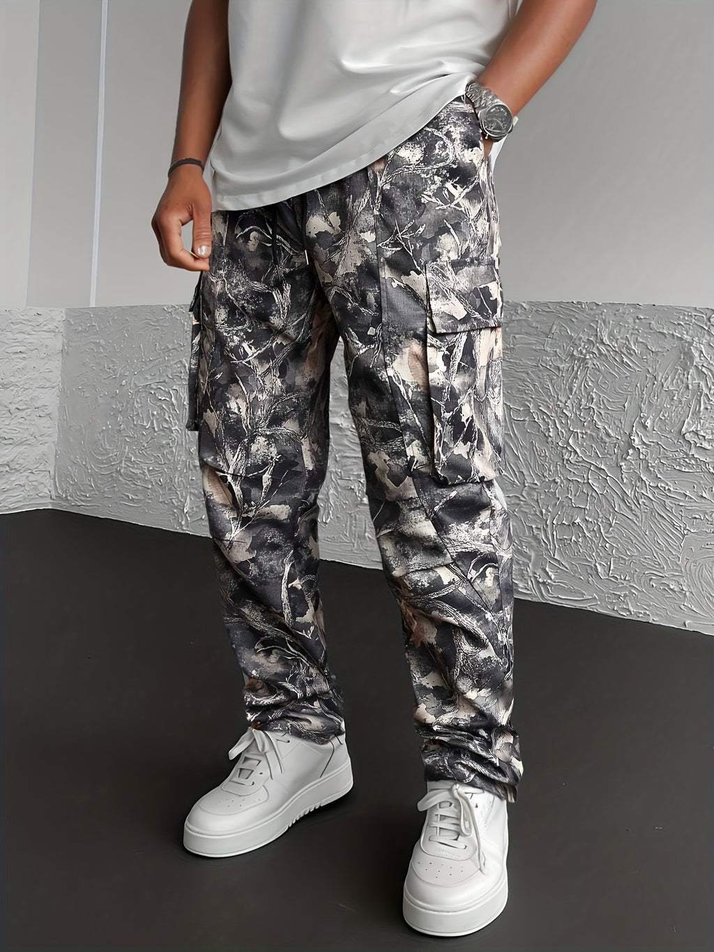 Mænds camouflage-cargobukser med joggerpasform