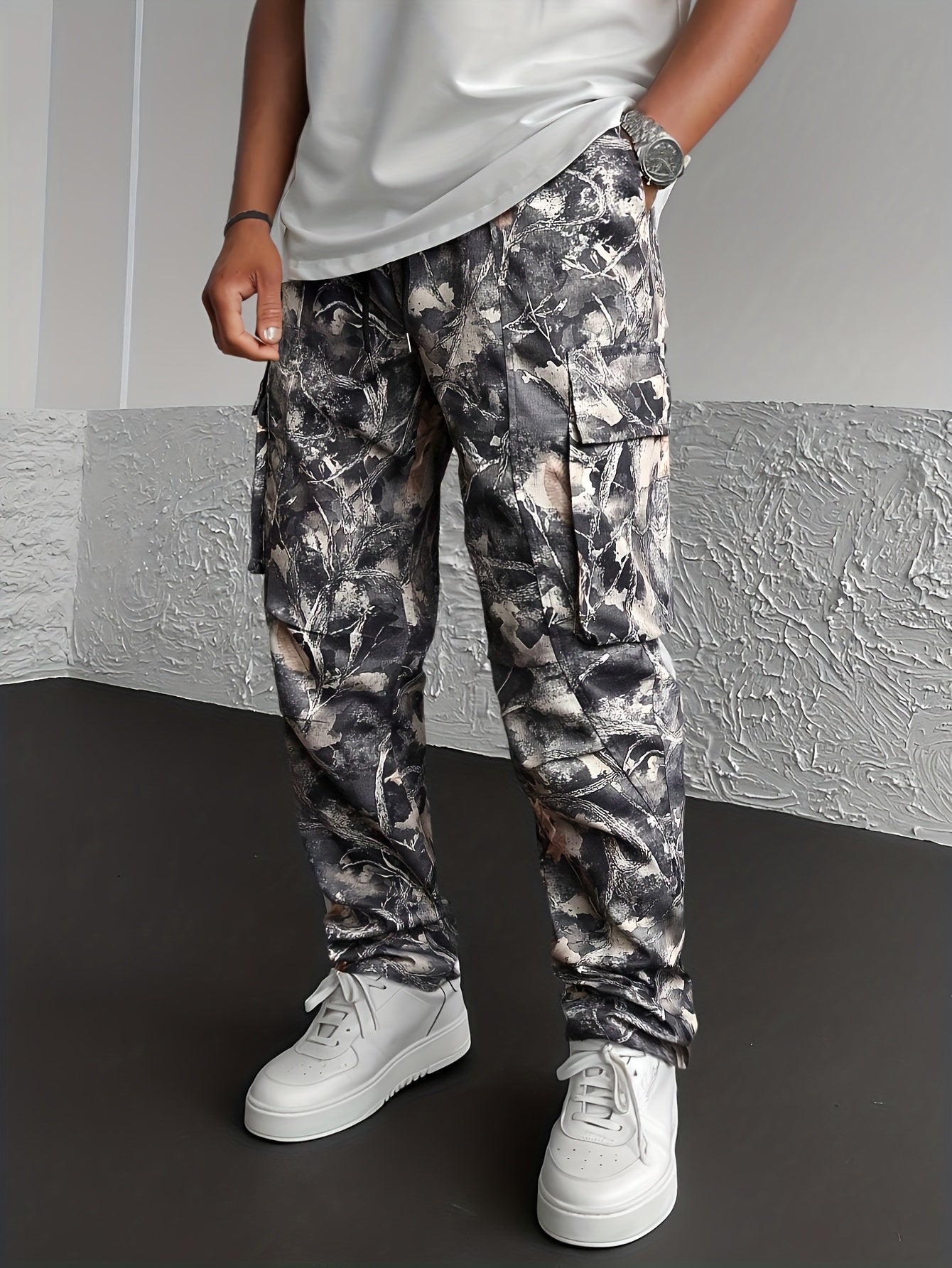 Mænds camouflage-cargobukser med joggerpasform