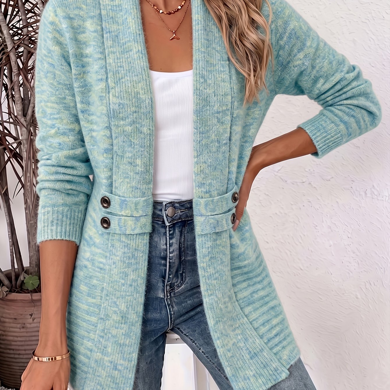 Women's Open Front Shawl Collar Knit Cardigan Sweater