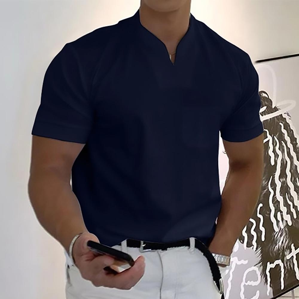 Men's Tailored T-Shirt with Split Neckline for Smart Casual Wear