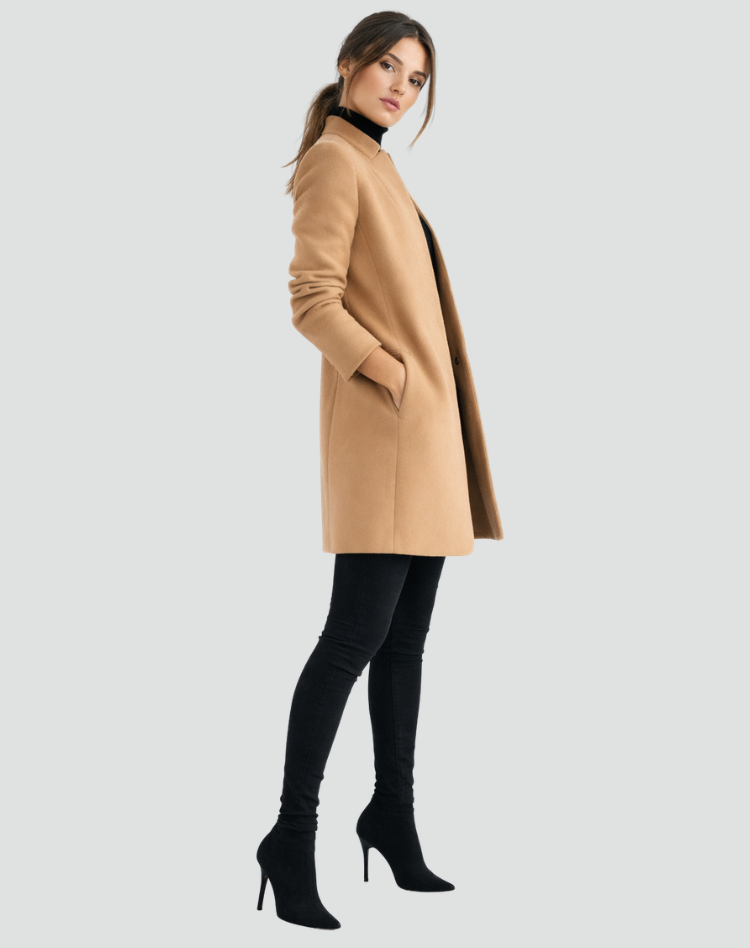 Women's Tailored Mid-Length Coat with Elegant Structured Fit