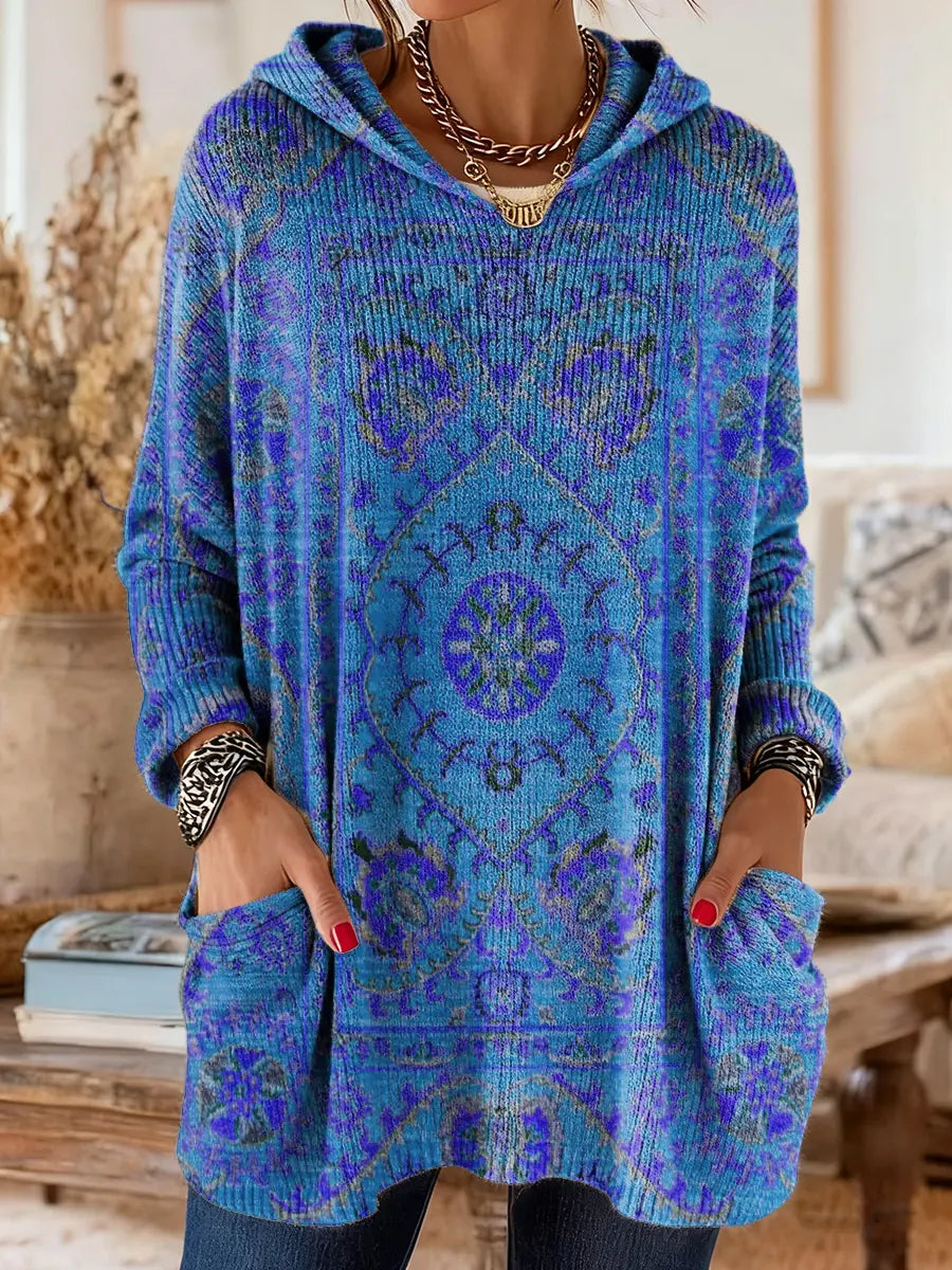 Pull tunique imprimé à capuche pour femme