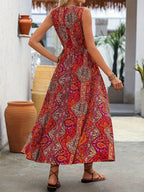 Women’s Bohemian Paisley Midi Dress with Flowing Split Design
