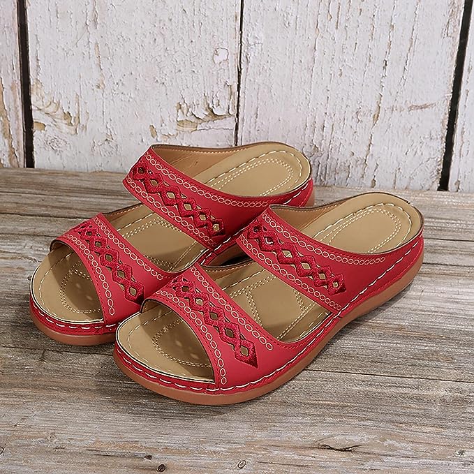 Damen Sandalen mit Ausschnitt, doppeltem Riemen und Komfortsohle