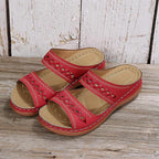 Damen Sandalen mit Ausschnitt, doppeltem Riemen und Komfortsohle