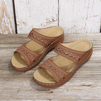 Damen Sandalen mit Ausschnitt, doppeltem Riemen und Komfortsohle