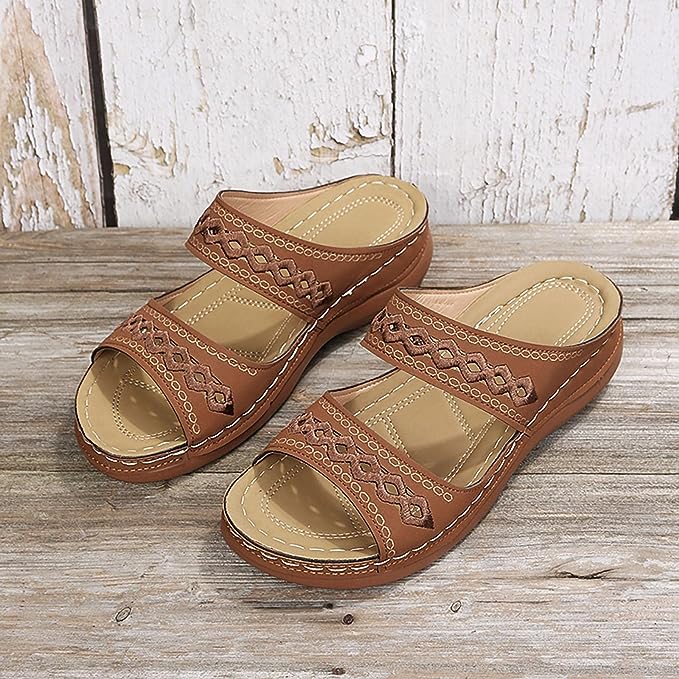 Damen Sandalen mit Ausschnitt, doppeltem Riemen und Komfortsohle