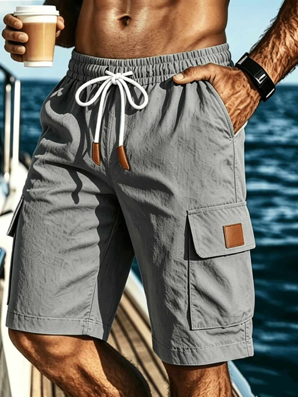 Herrshorts med dragsko och cargofickor