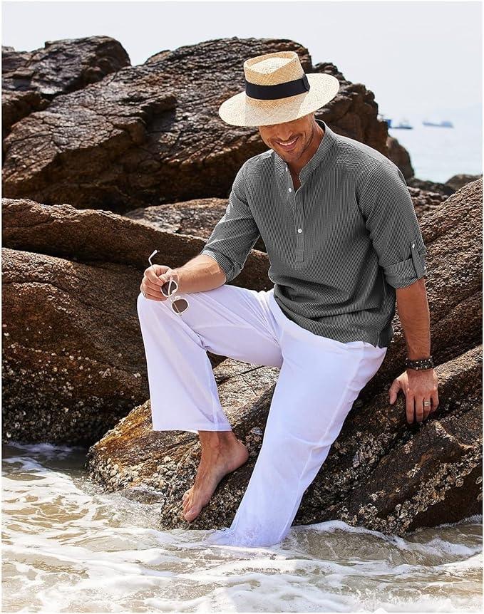 Herren strukturiertes Hemd mit lockerem Schnitt Leicht Atmungsaktiv Sommer Casual Stil