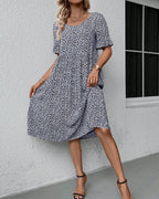 Women's Floral Midi Dress with Short Sleeves for Everyday Elegance