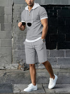 Men's Textured Hooded T-Shirt & Shorts Set
