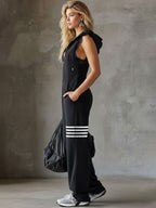 Damen-Jumpsuit mit Kapuze, Reißverschluss vorn und weitem Bein