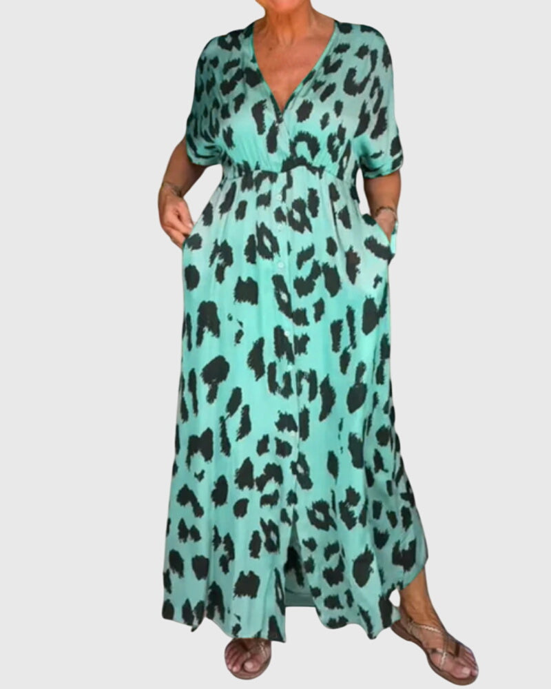 Women’s Animal Print V-Neck Maxi Dress