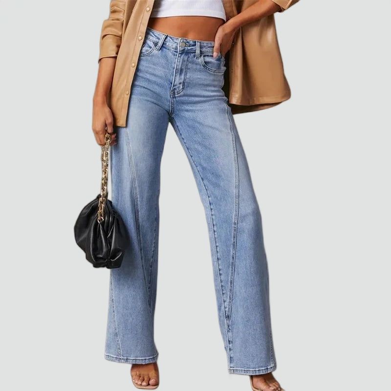 Women's High-Waisted Wide-Leg Jeans with Panel Detailing for Everyday Wear