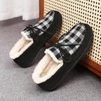 Mocassins à carreaux pour femmes, doublés en sherpa