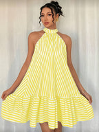 Women's Striped Halter Neck Swing Mini Dress