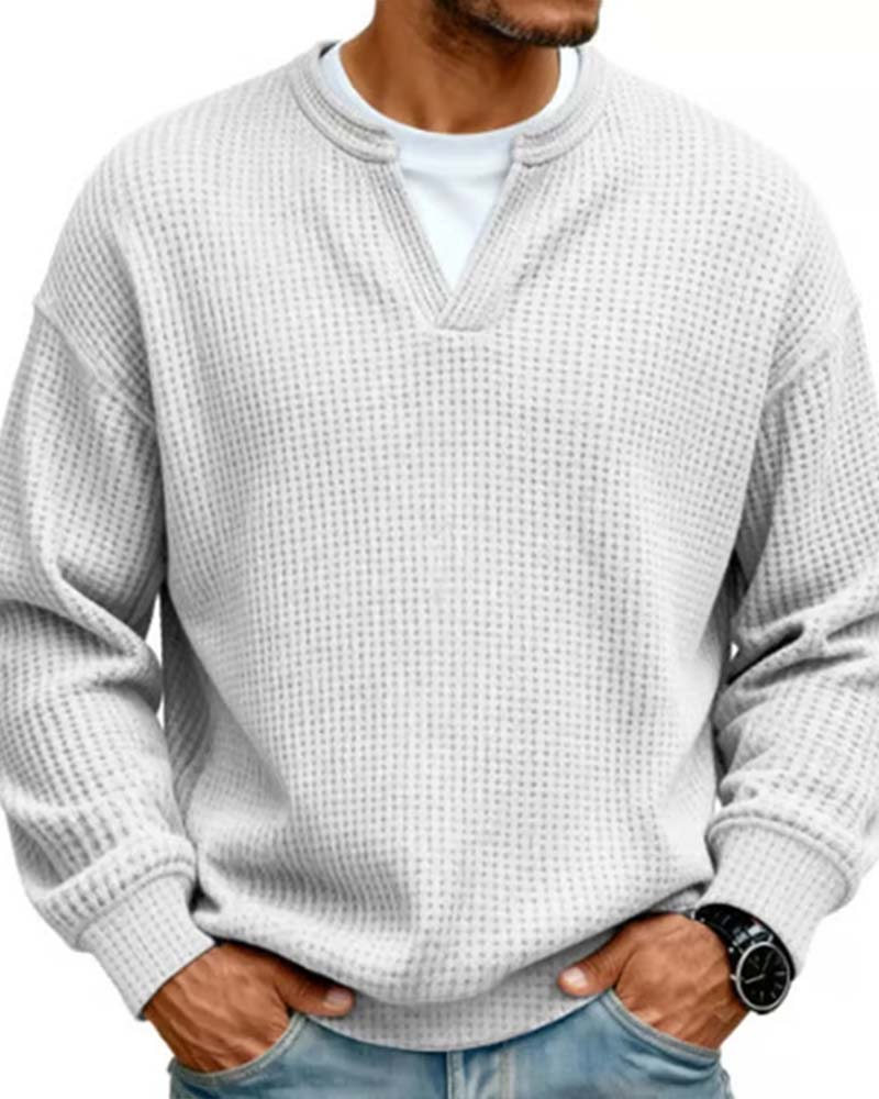 Pull à col tunisien texturé gaufré pour homme