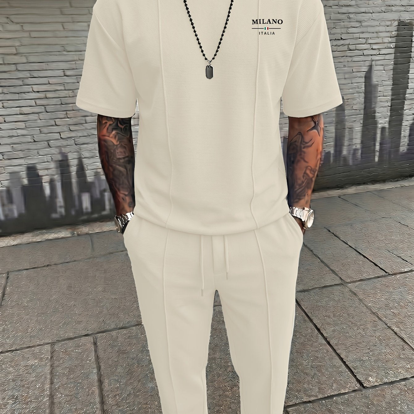 Men's Textured Relaxed T-Shirt & Trousers Set