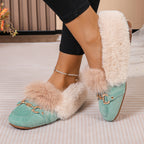 Mules chaussons pour femme bordés de fausse fourrure
