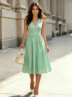 Women's Sleeveless Striped Wrap Midi Dress