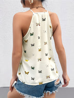 Women's Butterfly Print Sleeveless Keyhole Neck Blouse