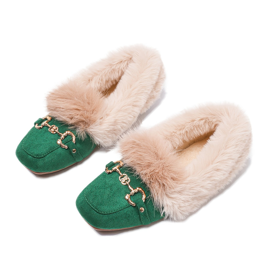 Mules chaussons pour femme bordés de fausse fourrure