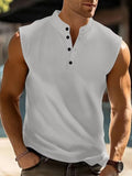 Men's Sleeveless Henley Tank Top with Stand Collar