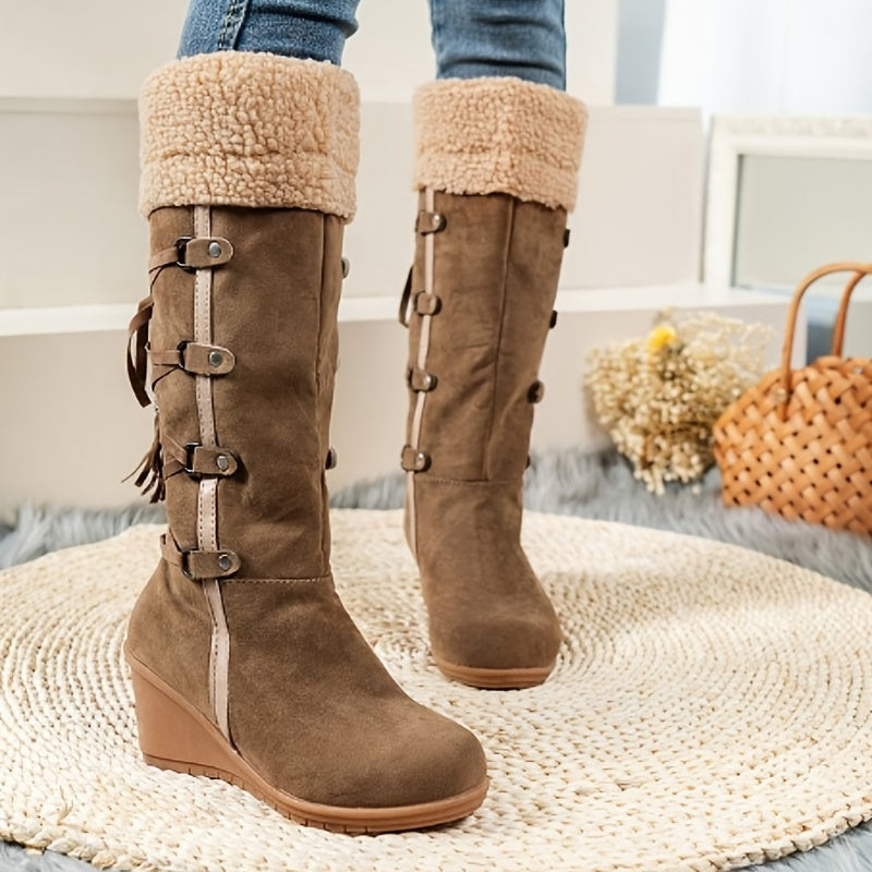 Damen-Wedges mit Schnalle und mittelhohem Schaft