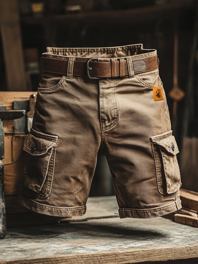 Men's Cargo Shorts with Multiple Pockets and Adjustable Waistband