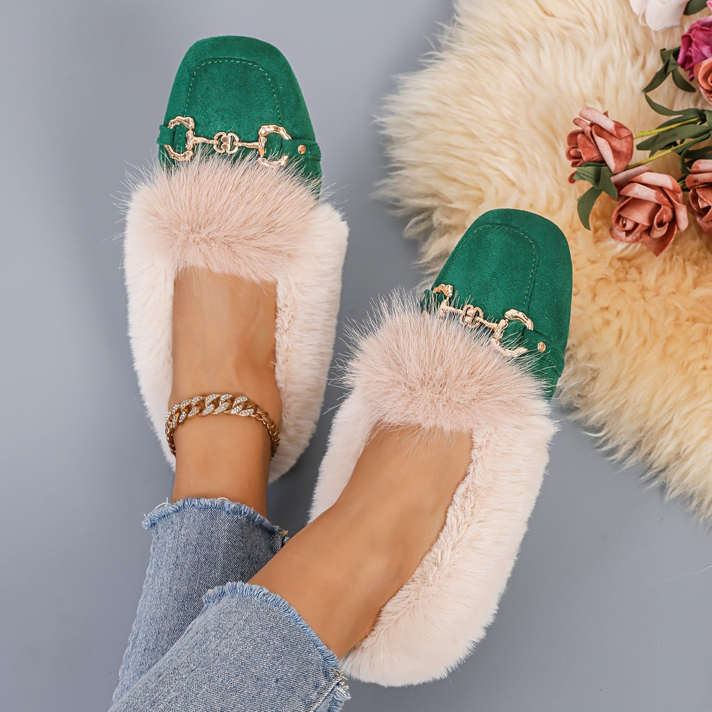 Mules chaussons pour femme bordés de fausse fourrure