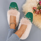 Mules chaussons pour femme bordés de fausse fourrure