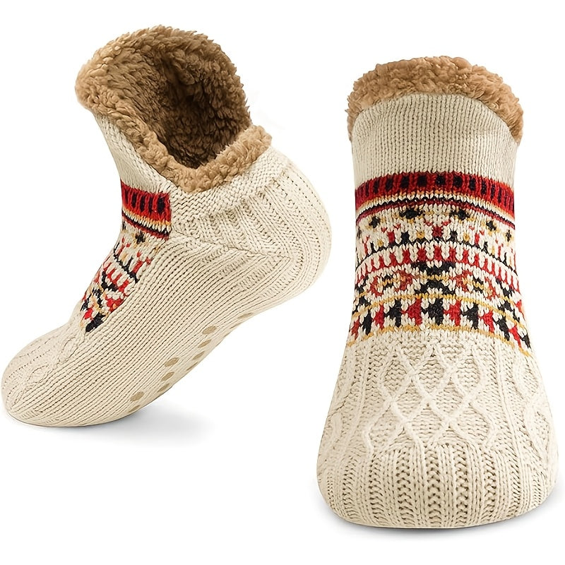 Men’s Fair Isle Knit Winter Slipper Socks