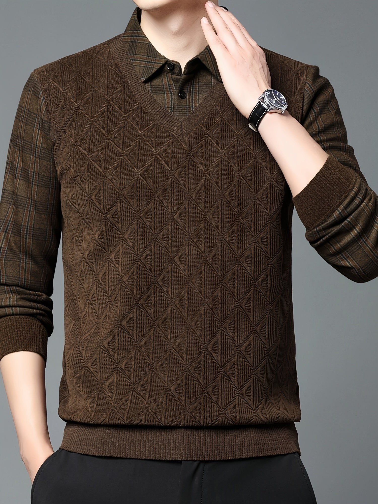Men’s Layered Look V-Neck Knit Sweater