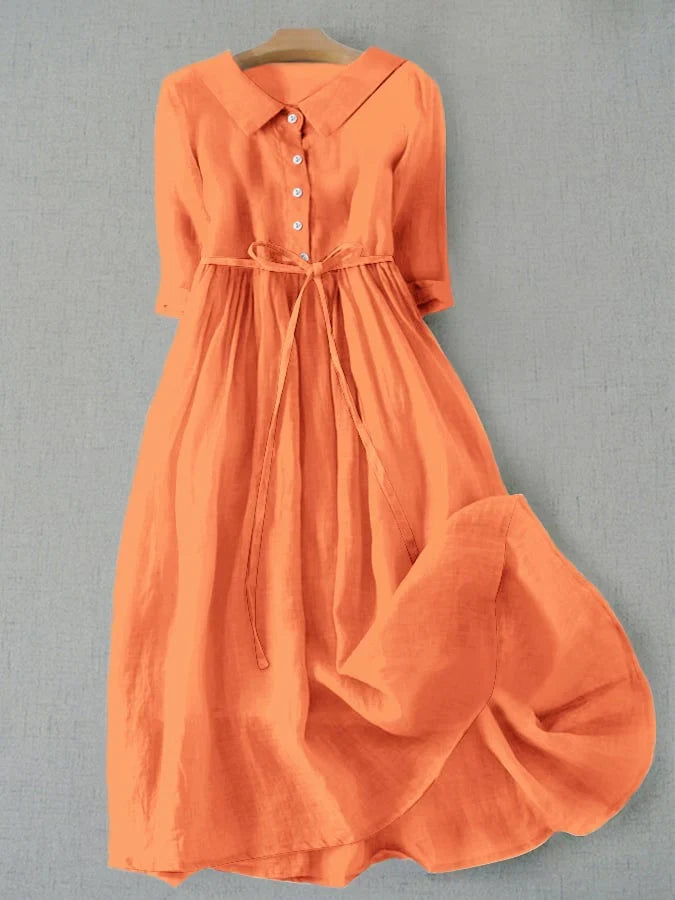 Robe chemise midi pour femme avec col, boutons sur le devant et ceinture à nouer  