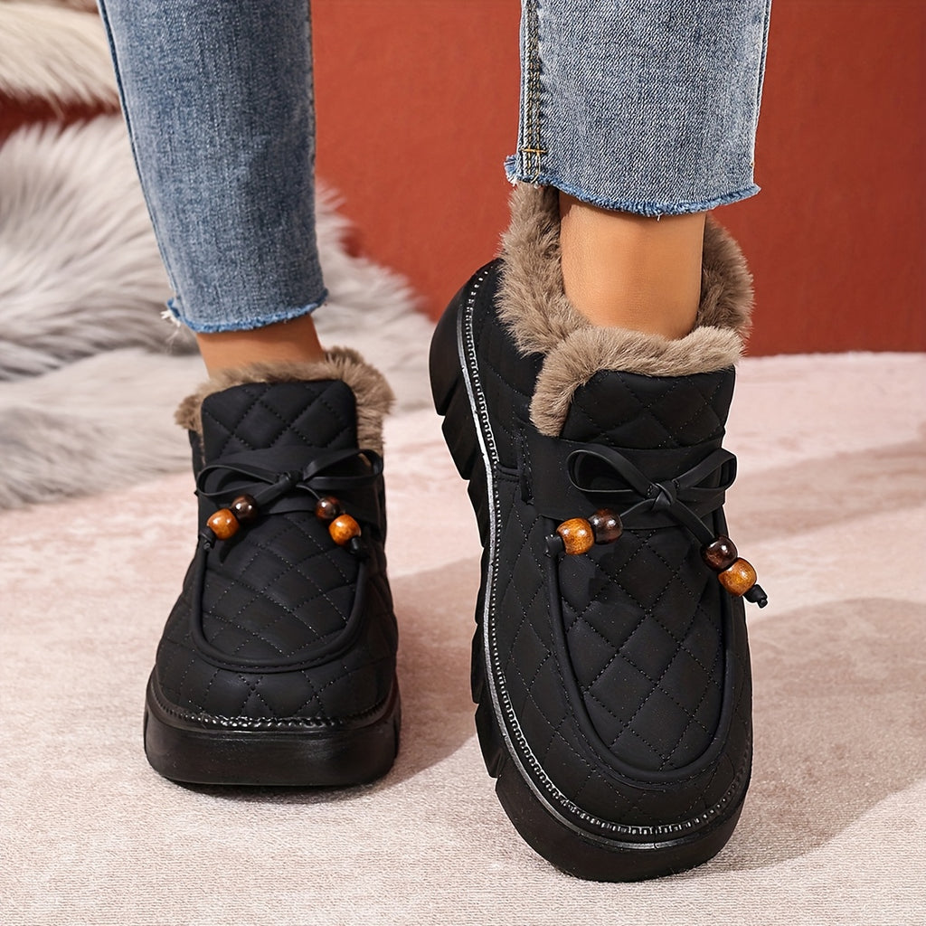 Dames vatterede slip-on-sko med imiteret pelsfor