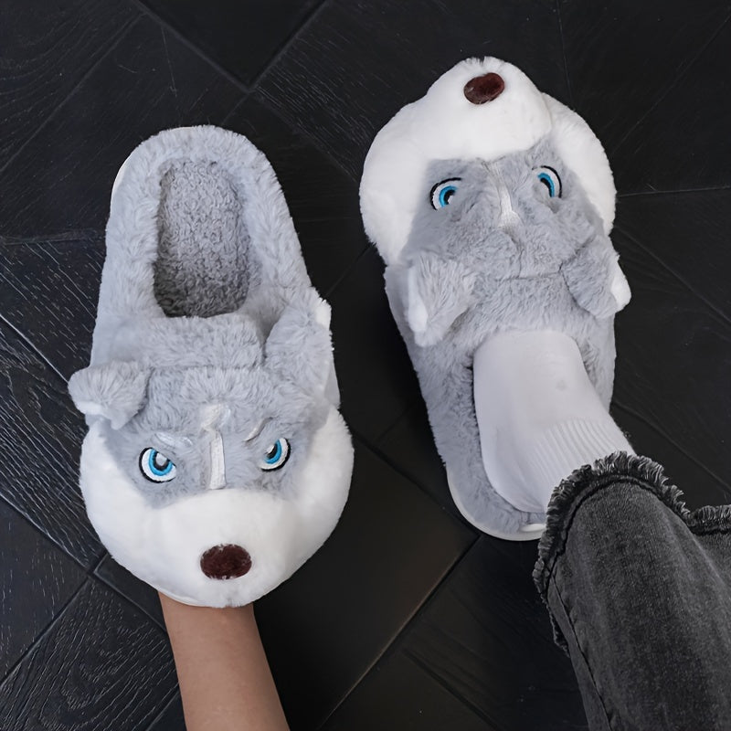 Plysj-hjemmesko til kvinder med husky-design og slip-on-model