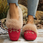 Mules chaussons pour femme bordés de fausse fourrure