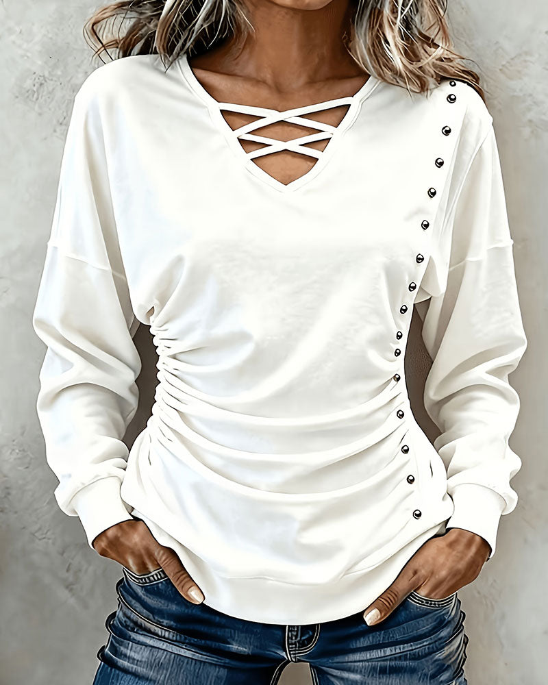 Women’s Lace-Up Ruched Long Sleeve Top