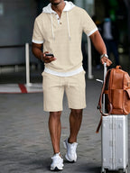 Men's Textured Hooded T-Shirt & Shorts Set