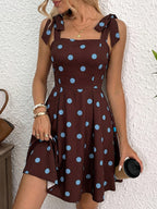 Women's Polka Dot Tie-Shoulder Fit & Flare Mini Dress