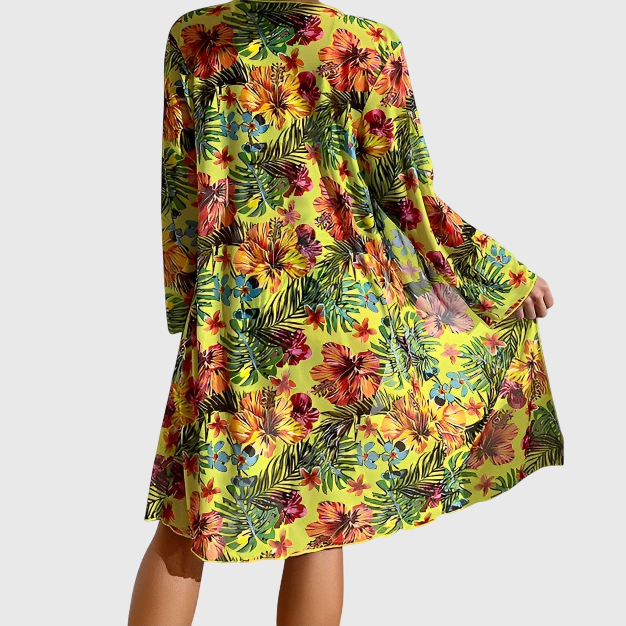 Women's Tropical Floral Three Piece Bikini Set with Sheer Cover Up