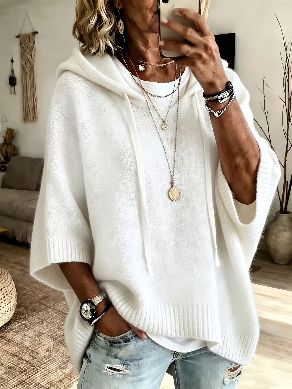Women’s Hooded Oversized Knit Poncho