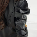 Vegane Lederjacke für Damen mit plissierten Ärmeln und strukturierter Passform für stylisches Tragen