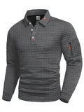 Polo à manches longues texturé pour homme avec fermeture à boutons quart de zip