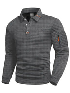 Polo à manches longues texturé pour homme avec fermeture à boutons quart de zip
